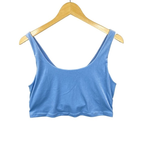 ATHLETA Velvet Cut Out Crop A-C Yoga Workout Athletic Top/Bra Heron Blue Large - Picture 1 of 3